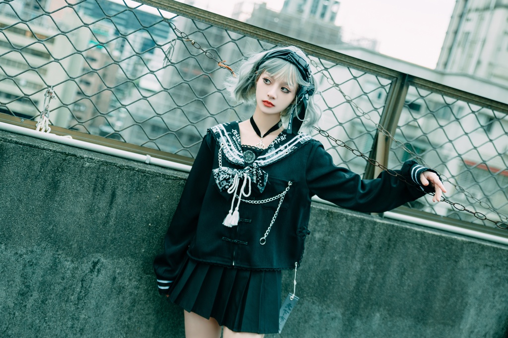 Jillpunk 和風モード 和柄 戦国武将物語 第六天魔王 織田信長 武将譚 中華風 チャイナボタン タッセル蝶ネクタイ付き 長袖 制服 セーラー服 オリジナル メンズ レディー V系 カッコいい おしゃれ 男女兼用ファッション