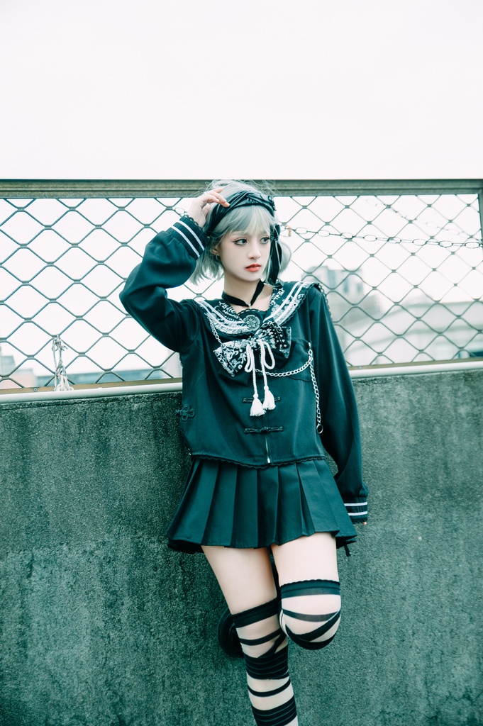 Jillpunk 和風モード 和柄 戦国武将物語 第六天魔王 織田信長 武将譚 中華風 チャイナボタン タッセル蝶ネクタイ付き 長袖 制服 セーラー服 オリジナル メンズ レディー V系 カッコいい おしゃれ 男女兼用ファッション