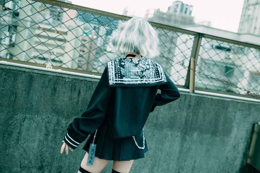 Jillpunk 和風モード 和柄 戦国武将物語 第六天魔王 織田信長 武将譚 中華風 チャイナボタン タッセル蝶ネクタイ付き 長袖 制服 セーラー服 オリジナル メンズ レディー V系 カッコいい おしゃれ 男女兼用ファッション