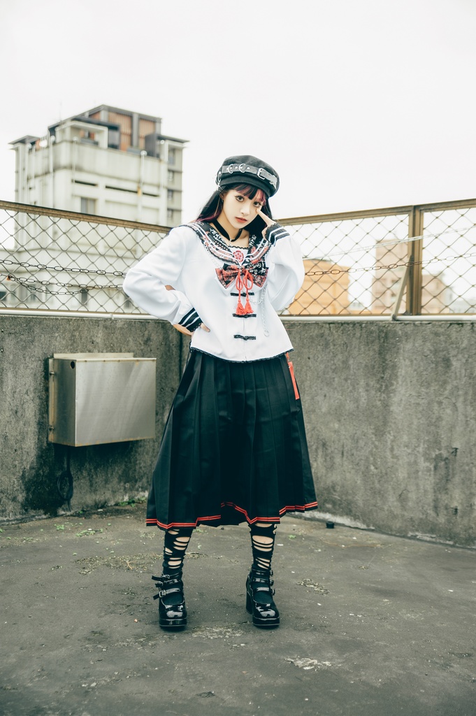 Jillpunk 和風モード 和柄 戦国武将物語 第六天魔王 織田信長 武将譚 中華風 チャイナボタン タッセル蝶ネクタイ付き 長袖 制服 セーラー服 オリジナル メンズ レディー V系 カッコいい おしゃれ 男女兼用ファッション