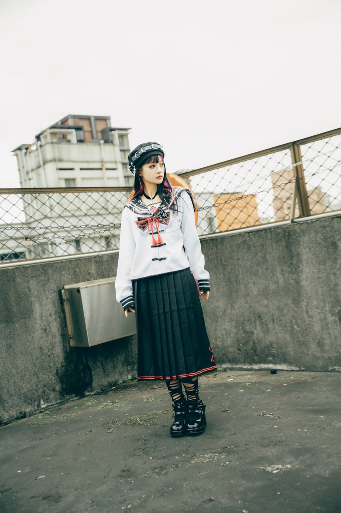 Jillpunk 和風モード 和柄 戦国武将物語 第六天魔王 織田信長 武将譚 中華風 チャイナボタン タッセル蝶ネクタイ付き 長袖 制服 セーラー服 オリジナル メンズ レディー V系 カッコいい おしゃれ 男女兼用ファッション