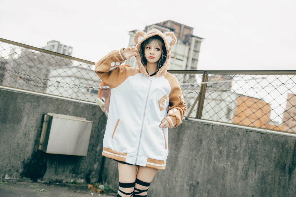 Jillpunk 原宿 萌え かわいい アメカジルック 福神白虎 虎耳 フリースフード付き 裏起毛 スカジャンジャケット パーカー オリジナル ヤンデレ 可愛い おしゃれ男女兼用ファッション秋葉系