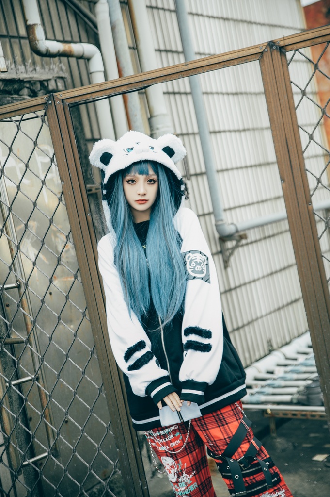 Jillpunk 原宿 萌え かわいい アメカジルック 福神白虎 虎耳 フリースフード付き 裏起毛 スカジャンジャケット パーカー オリジナル ヤンデレ 可愛い おしゃれ男女兼用ファッション秋葉系