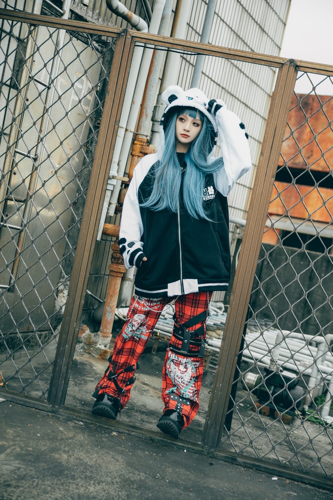 Jillpunk 原宿 萌え かわいい アメカジルック 福神白虎 虎耳 フリースフード付き 裏起毛 スカジャンジャケット パーカー オリジナル ヤンデレ 可愛い おしゃれ男女兼用ファッション秋葉系