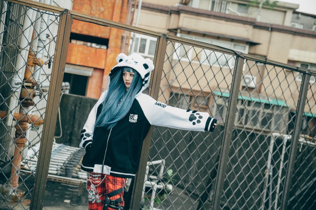 Jillpunk 原宿 萌え かわいい アメカジルック 福神白虎 虎耳 フリースフード付き 裏起毛 スカジャンジャケット パーカー オリジナル ヤンデレ 可愛い おしゃれ男女兼用ファッション秋葉系