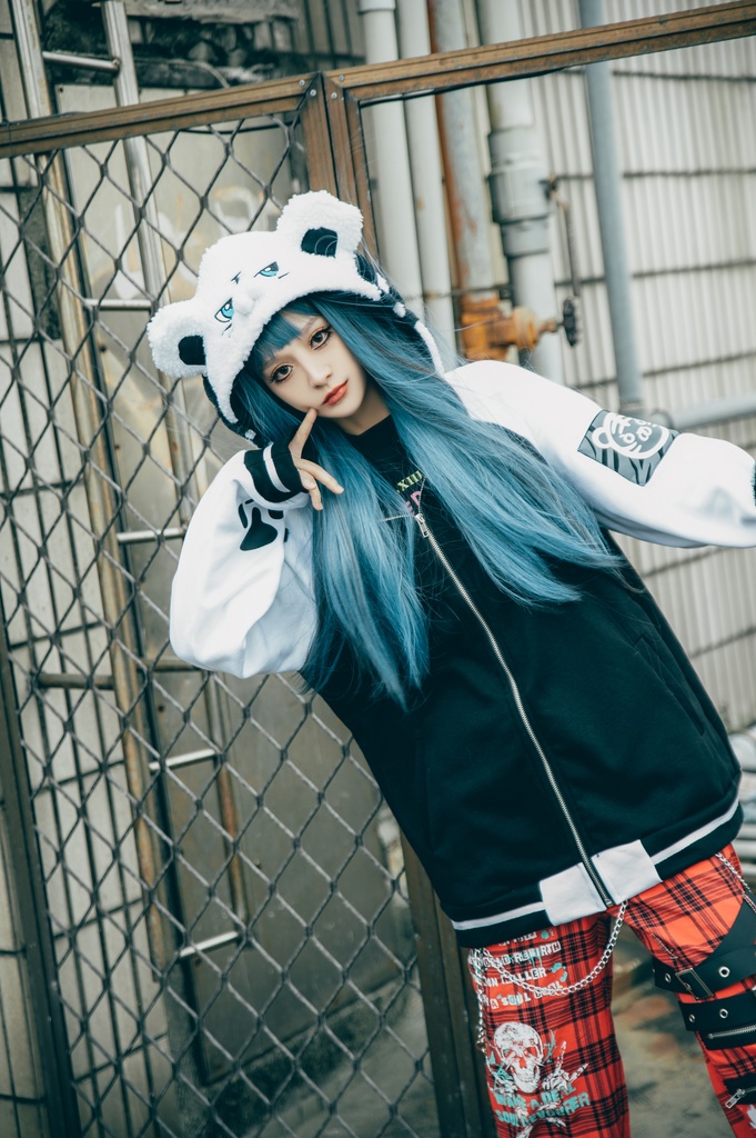 Jillpunk 原宿 萌え かわいい アメカジルック 福神白虎 虎耳 フリースフード付き 裏起毛 スカジャンジャケット パーカー オリジナル ヤンデレ 可愛い おしゃれ男女兼用ファッション秋葉系