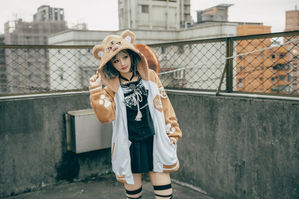 Jillpunk 原宿 萌え かわいい アメカジルック 福神白虎 虎耳 フリースフード付き 裏起毛 スカジャンジャケット パーカー オリジナル ヤンデレ 可愛い おしゃれ男女兼用ファッション秋葉系