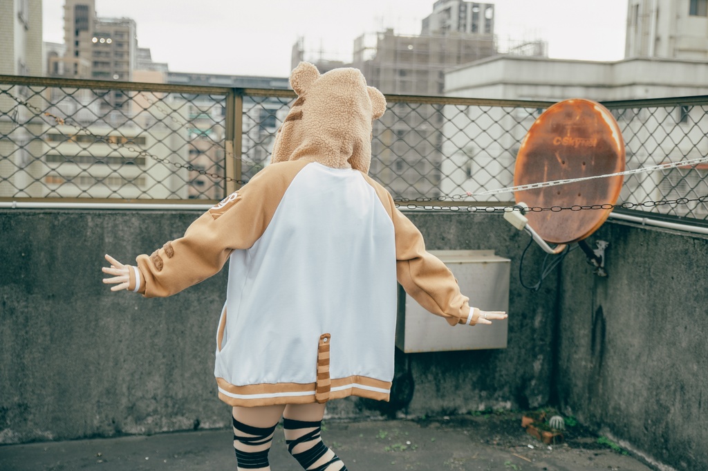 Jillpunk 原宿 萌え かわいい アメカジルック 福神白虎 虎耳 フリースフード付き 裏起毛 スカジャンジャケット パーカー オリジナル ヤンデレ 可愛い おしゃれ男女兼用ファッション秋葉系