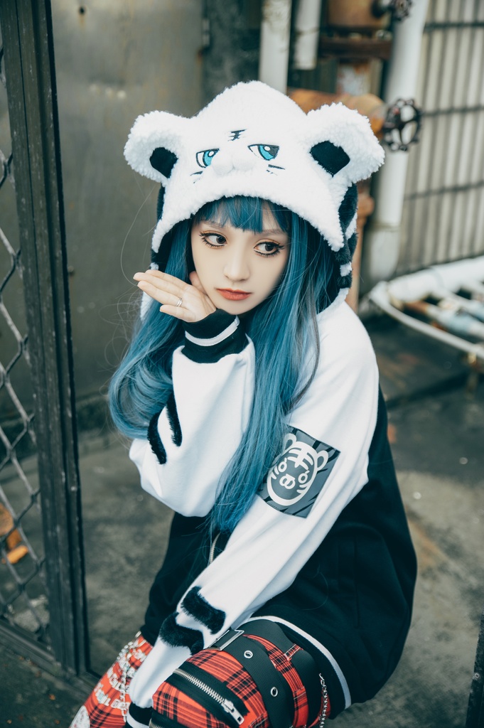 Jillpunk 原宿 萌え かわいい アメカジルック 福神白虎 虎耳 フリースフード付き 裏起毛 スカジャンジャケット パーカー オリジナル ヤンデレ 可愛い おしゃれ男女兼用ファッション秋葉系