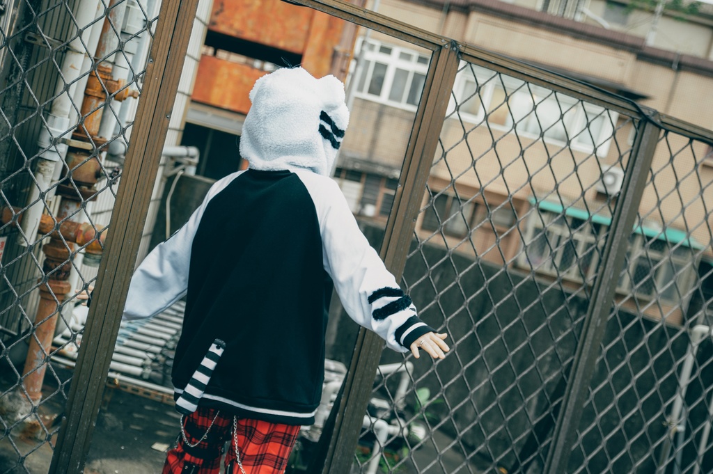 Jillpunk 原宿 萌え かわいい アメカジルック 福神白虎 虎耳 フリースフード付き 裏起毛 スカジャンジャケット パーカー オリジナル ヤンデレ 可愛い おしゃれ男女兼用ファッション秋葉系