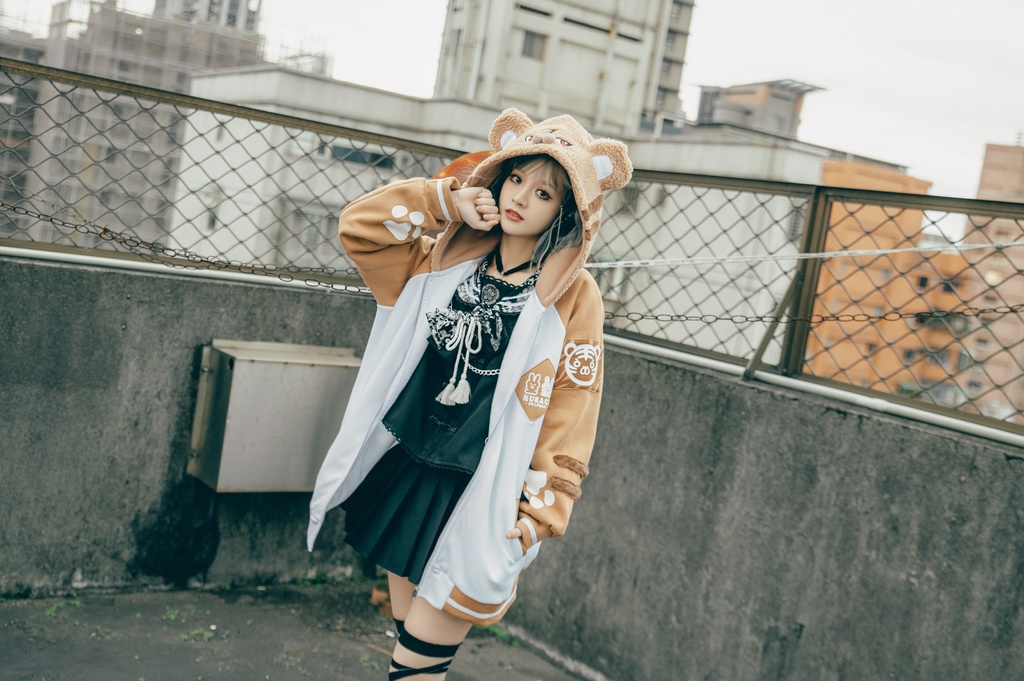 Jillpunk 原宿 萌え かわいい アメカジルック 福神白虎 虎耳 フリースフード付き 裏起毛 スカジャンジャケット パーカー オリジナル ヤンデレ 可愛い おしゃれ男女兼用ファッション秋葉系