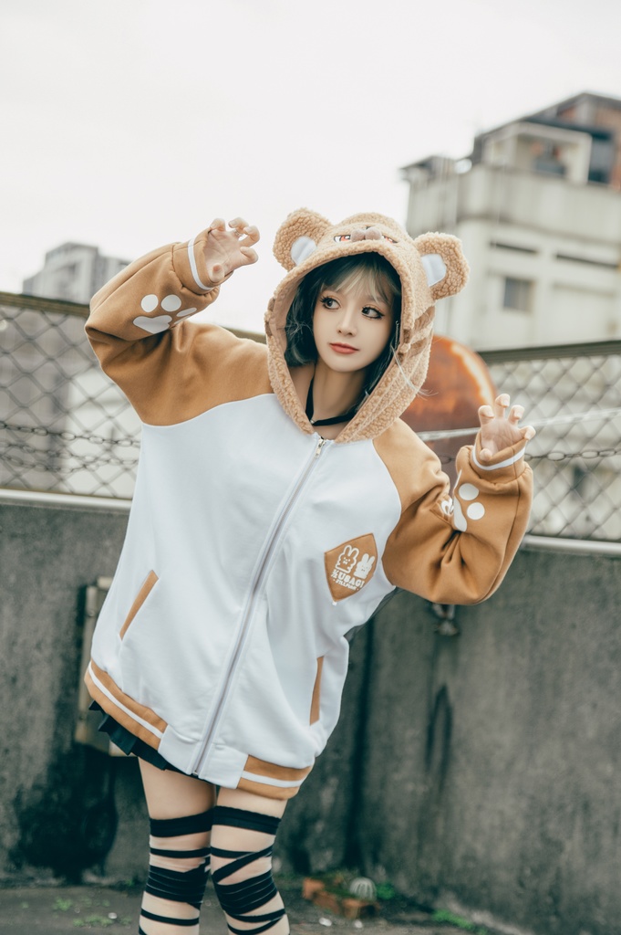 Jillpunk 原宿 萌え かわいい アメカジルック 福神白虎 虎耳 フリースフード付き 裏起毛 スカジャンジャケット パーカー オリジナル ヤンデレ 可愛い おしゃれ男女兼用ファッション秋葉系