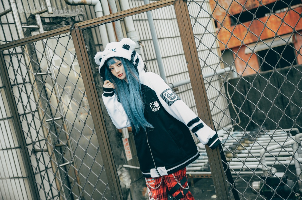 Jillpunk 原宿 萌え かわいい アメカジルック 福神白虎 虎耳 フリースフード付き 裏起毛 スカジャンジャケット パーカー オリジナル ヤンデレ 可愛い おしゃれ男女兼用ファッション秋葉系