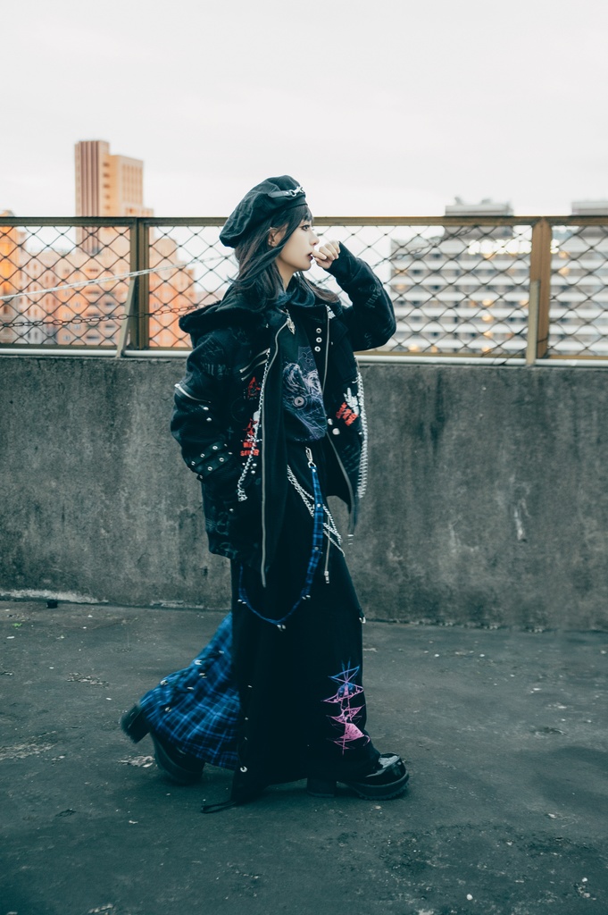 Jillpunk和風モード 地獄の扉 浪人侍 ドレープ袴 ゆるい タータンチェック柄 鎖チェーン付き ワイドバギー剣道パンツ ズボン オリジナルパンク メンズ レディース V系 秋葉系 おしゃれ ヴィジュアル系