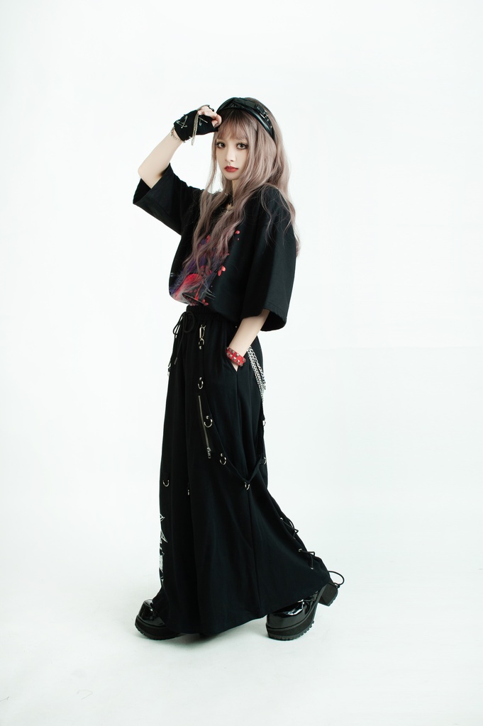 Jillpunk和風モード 地獄の扉 浪人侍 ドレープ袴 ゆるい タータンチェック柄 鎖チェーン付き ワイドバギー剣道パンツ ズボン オリジナルパンク メンズ レディース V系 秋葉系 おしゃれ ヴィジュアル系