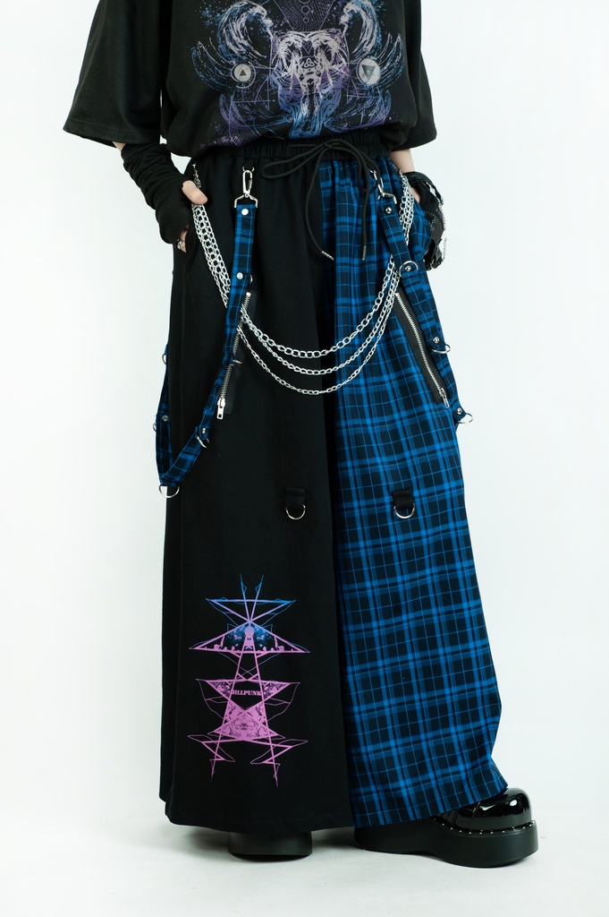 Jillpunk和風モード 地獄の扉 浪人侍 ドレープ袴 ゆるい タータンチェック柄 鎖チェーン付き ワイドバギー剣道パンツ ズボン オリジナルパンク メンズ レディース V系 秋葉系 おしゃれ ヴィジュアル系