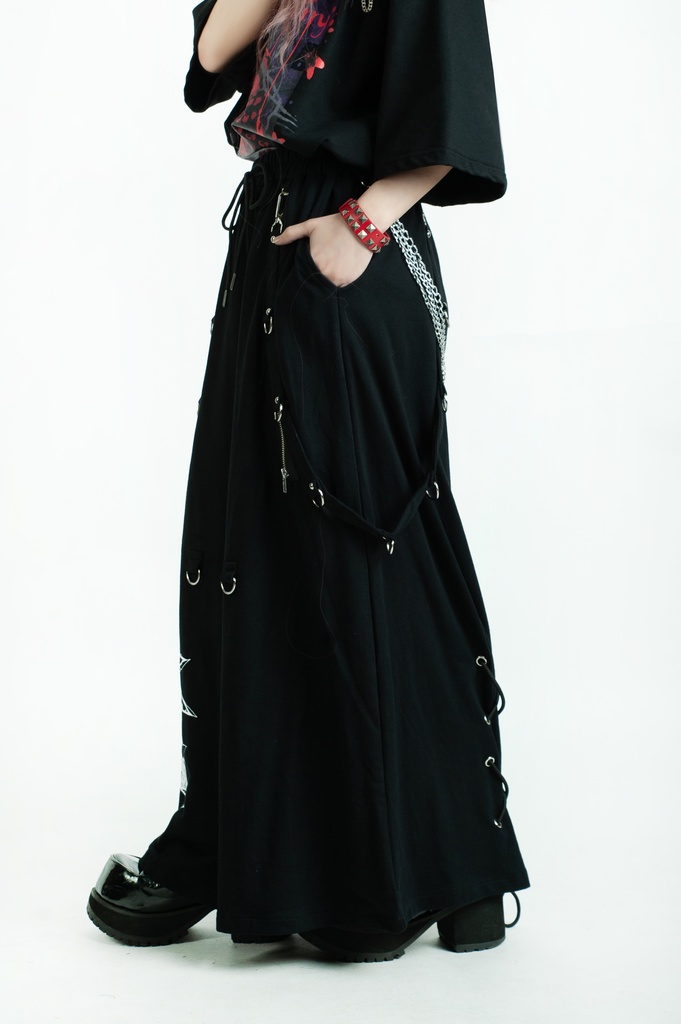 Jillpunk和風モード 地獄の扉 浪人侍 ドレープ袴 ゆるい タータンチェック柄 鎖チェーン付き ワイドバギー剣道パンツ ズボン オリジナルパンク メンズ レディース V系 秋葉系 おしゃれ ヴィジュアル系