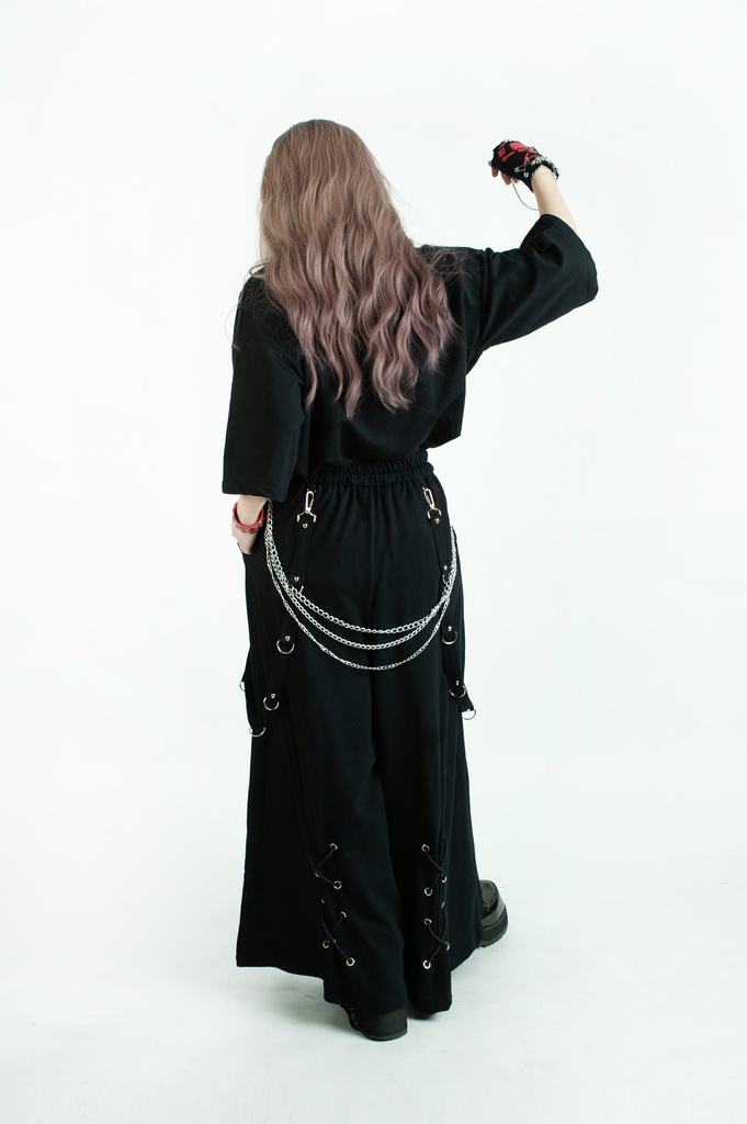 Jillpunk和風モード 地獄の扉 浪人侍 ドレープ袴 ゆるい タータンチェック柄 鎖チェーン付き ワイドバギー剣道パンツ ズボン オリジナルパンク メンズ レディース V系 秋葉系 おしゃれ ヴィジュアル系