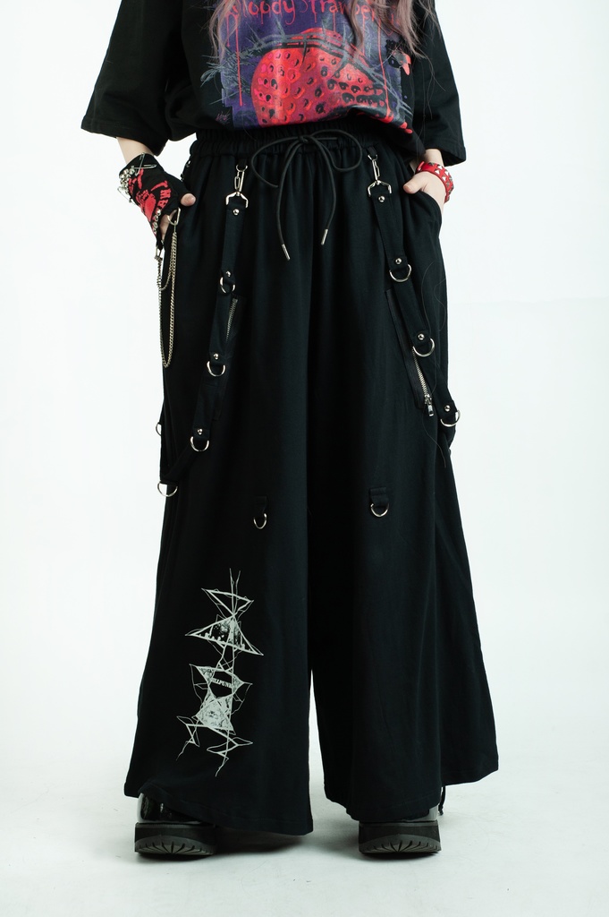 Jillpunk和風モード 地獄の扉 浪人侍 ドレープ袴 ゆるい タータンチェック柄 鎖チェーン付き ワイドバギー剣道パンツ ズボン オリジナルパンク メンズ レディース V系 秋葉系 おしゃれ ヴィジュアル系