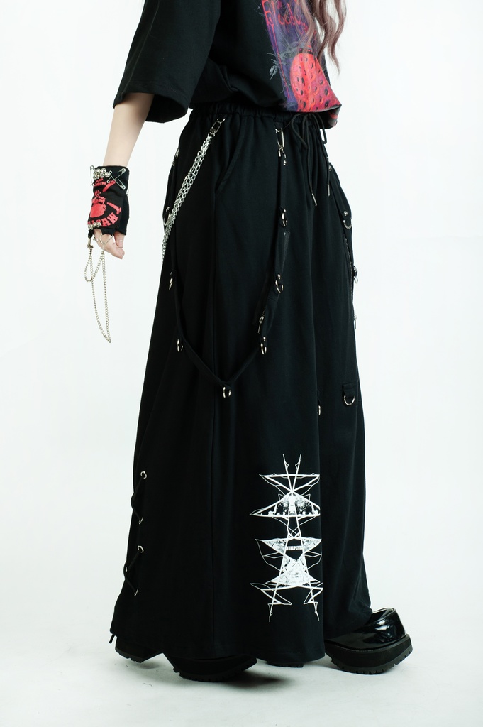 Jillpunk和風モード 地獄の扉 浪人侍 ドレープ袴 ゆるい タータンチェック柄 鎖チェーン付き ワイドバギー剣道パンツ ズボン オリジナルパンク メンズ レディース V系 秋葉系 おしゃれ ヴィジュアル系