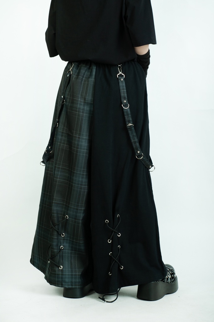 Jillpunk和風モード 地獄の扉 浪人侍 ドレープ袴 ゆるい タータンチェック柄 鎖チェーン付き ワイドバギー剣道パンツ ズボン オリジナルパンク メンズ レディース V系 秋葉系 おしゃれ ヴィジュアル系