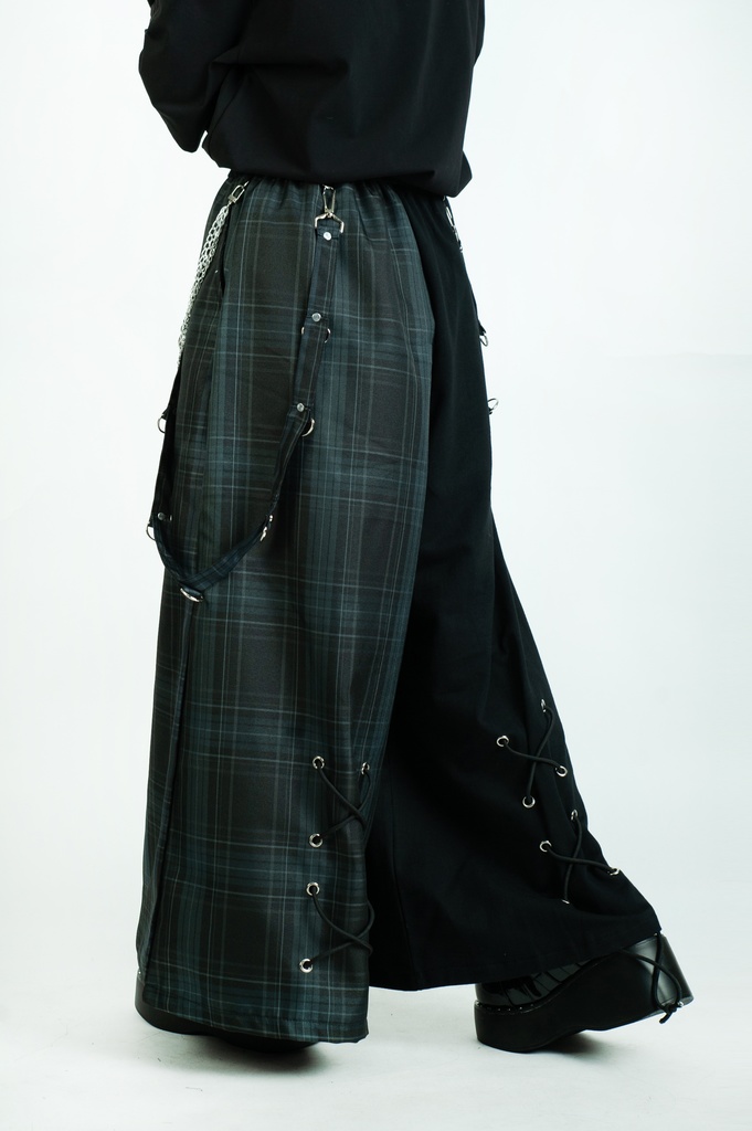 Jillpunk和風モード 地獄の扉 浪人侍 ドレープ袴 ゆるい タータンチェック柄 鎖チェーン付き ワイドバギー剣道パンツ ズボン オリジナルパンク メンズ レディース V系 秋葉系 おしゃれ ヴィジュアル系