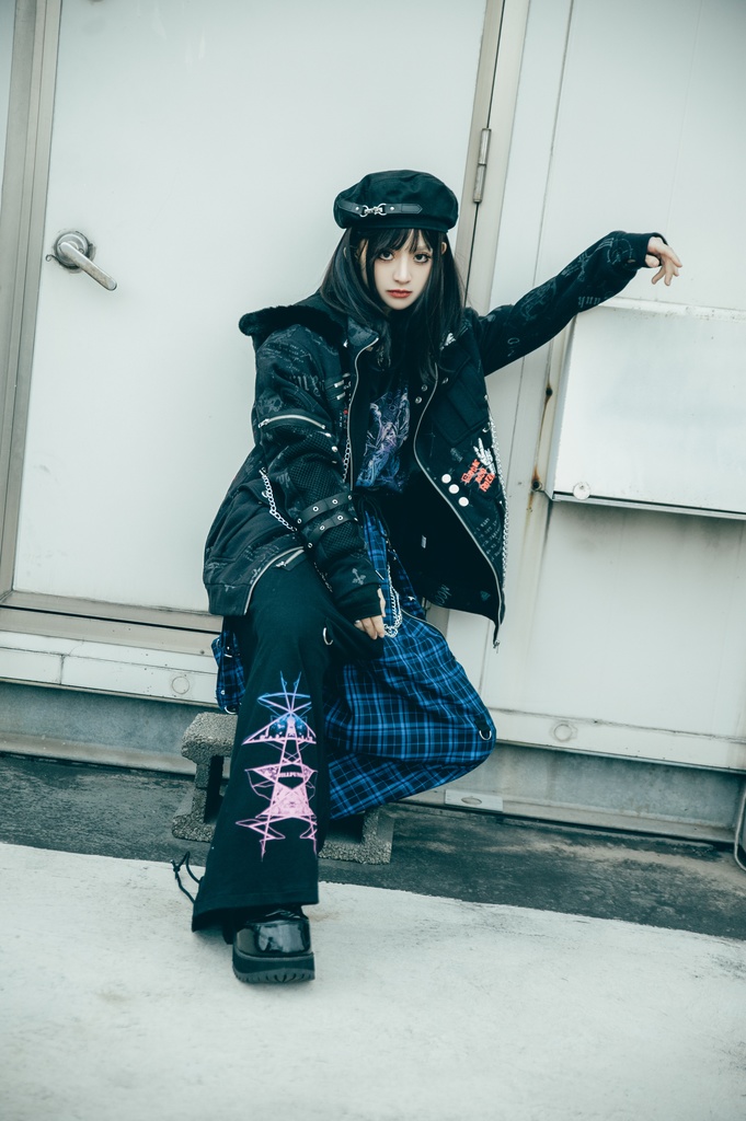 Jillpunk和風モード 地獄の扉 浪人侍 ドレープ袴 ゆるい タータンチェック柄 鎖チェーン付き ワイドバギー剣道パンツ ズボン オリジナルパンク メンズ レディース V系 秋葉系 おしゃれ ヴィジュアル系