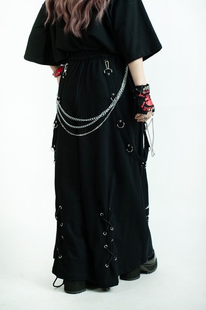 Jillpunk和風モード 地獄の扉 浪人侍 ドレープ袴 ゆるい タータンチェック柄 鎖チェーン付き ワイドバギー剣道パンツ ズボン オリジナルパンク メンズ レディース V系 秋葉系 おしゃれ ヴィジュアル系