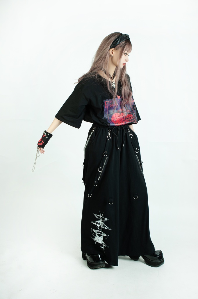 Jillpunk和風モード 地獄の扉 浪人侍 ドレープ袴 ゆるい タータンチェック柄 鎖チェーン付き ワイドバギー剣道パンツ ズボン オリジナルパンク メンズ レディース V系 秋葉系 おしゃれ ヴィジュアル系