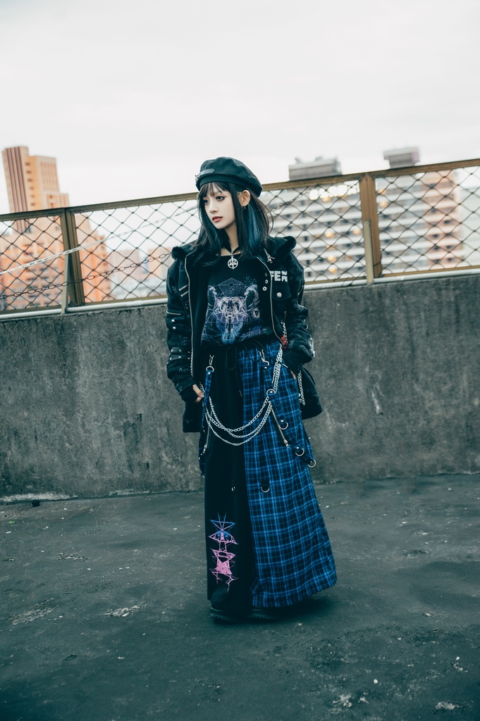 Jillpunk和風モード 地獄の扉 浪人侍 ドレープ袴 ゆるい タータンチェック柄 鎖チェーン付き ワイドバギー剣道パンツ ズボン オリジナルパンク メンズ レディース V系 秋葉系 おしゃれ ヴィジュアル系