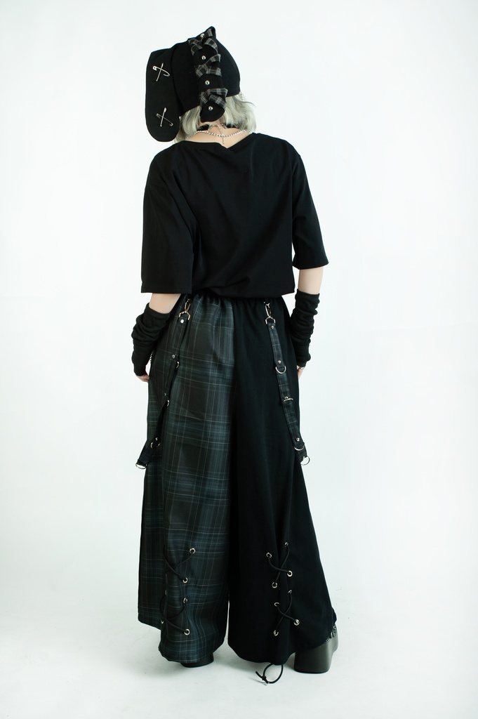 Jillpunk和風モード 地獄の扉 浪人侍 ドレープ袴 ゆるい タータンチェック柄 鎖チェーン付き ワイドバギー剣道パンツ ズボン オリジナルパンク メンズ レディース V系 秋葉系 おしゃれ ヴィジュアル系