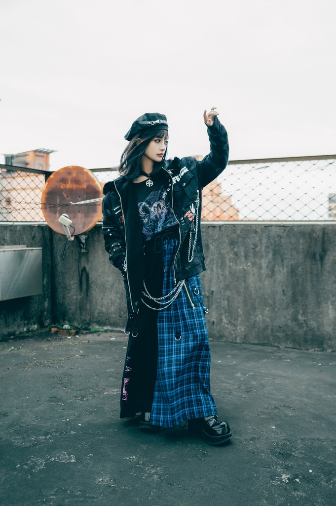 Jillpunk和風モード 地獄の扉 浪人侍 ドレープ袴 ゆるい タータンチェック柄 鎖チェーン付き ワイドバギー剣道パンツ ズボン オリジナルパンク メンズ レディース V系 秋葉系 おしゃれ ヴィジュアル系