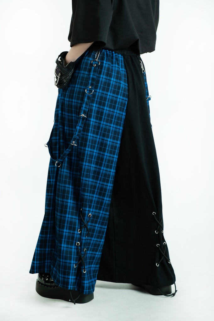Jillpunk和風モード 地獄の扉 浪人侍 ドレープ袴 ゆるい タータンチェック柄 鎖チェーン付き ワイドバギー剣道パンツ ズボン オリジナルパンク メンズ レディース V系 秋葉系 おしゃれ ヴィジュアル系