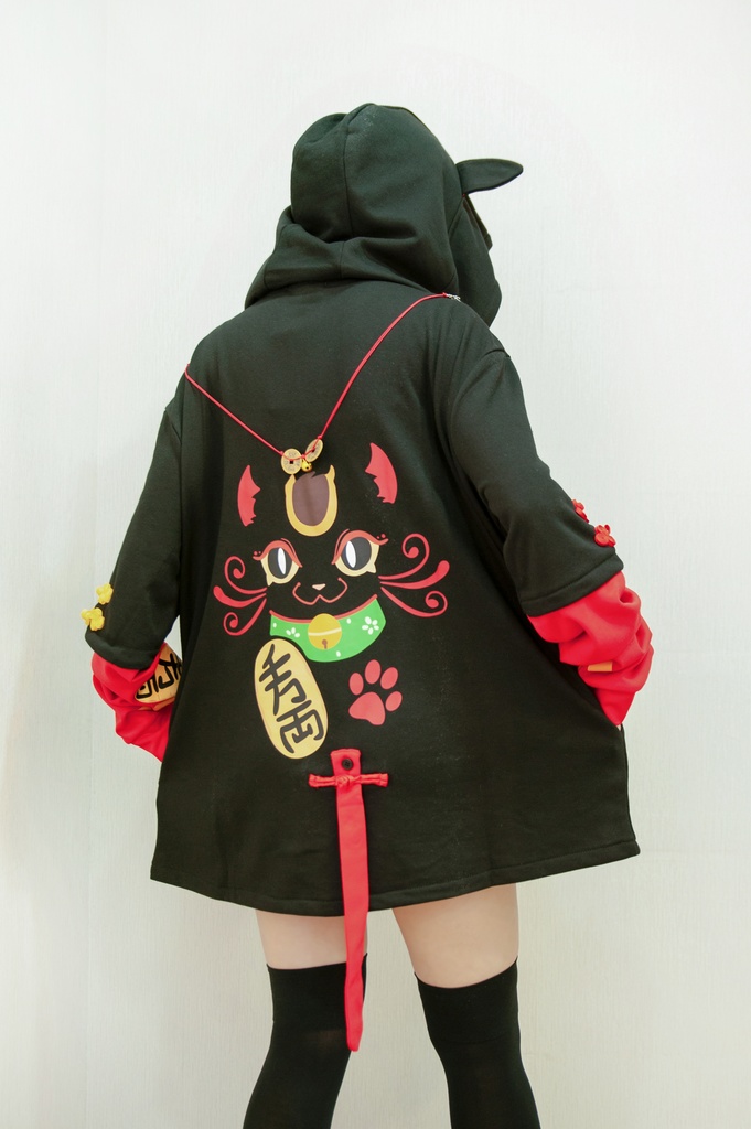 Jillpunk和風モード 芝麻コラボ 夢カワ かわいい 猫系 萌え 大黒天ネコ 招き猫 銭貨タッセル付き 猫耳 ゆったり 長袖 パーカー オリジナル メンズ レディーズ おしゃれ 男女兼用 ファッション 秋葉系 可愛い