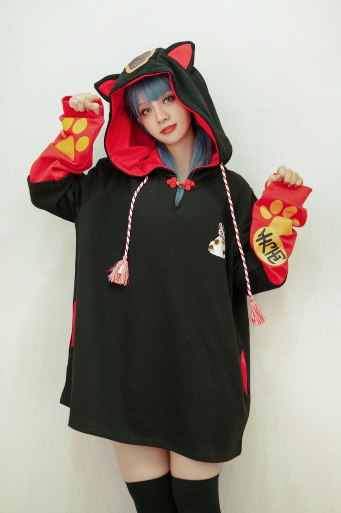 Jillpunk和風モード 芝麻コラボ 夢カワ かわいい 猫系 萌え 大黒天ネコ 招き猫 銭貨タッセル付き 猫耳 ゆったり 長袖 パーカー オリジナル メンズ レディーズ おしゃれ 男女兼用 ファッション 秋葉系 可愛い