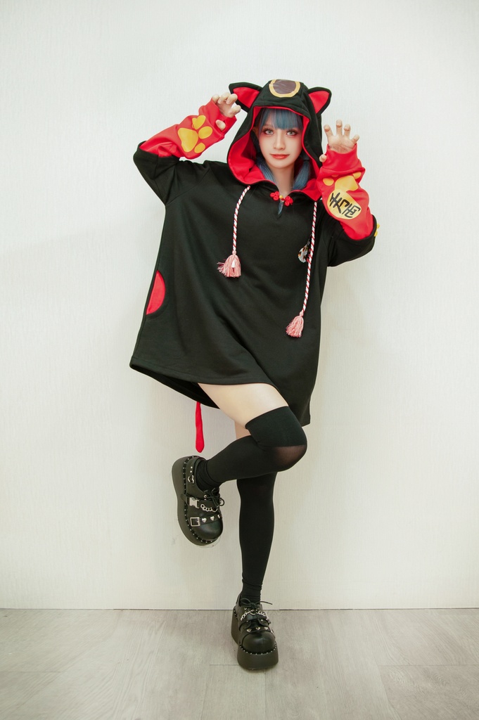 Jillpunk和風モード 芝麻コラボ 夢カワ かわいい 猫系 萌え 大黒天ネコ 招き猫 銭貨タッセル付き 猫耳 ゆったり 長袖 パーカー オリジナル メンズ レディーズ おしゃれ 男女兼用 ファッション 秋葉系 可愛い