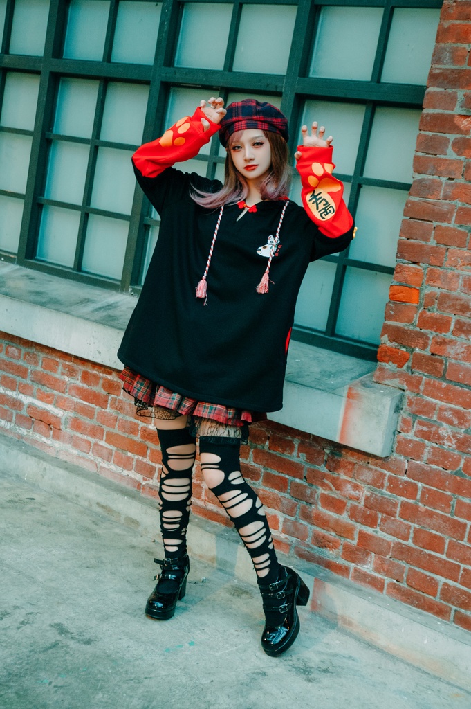 Jillpunk和風モード 芝麻コラボ 夢カワ かわいい 猫系 萌え 大黒天ネコ 招き猫 銭貨タッセル付き 猫耳 ゆったり 長袖 パーカー オリジナル メンズ レディーズ おしゃれ 男女兼用 ファッション 秋葉系 可愛い