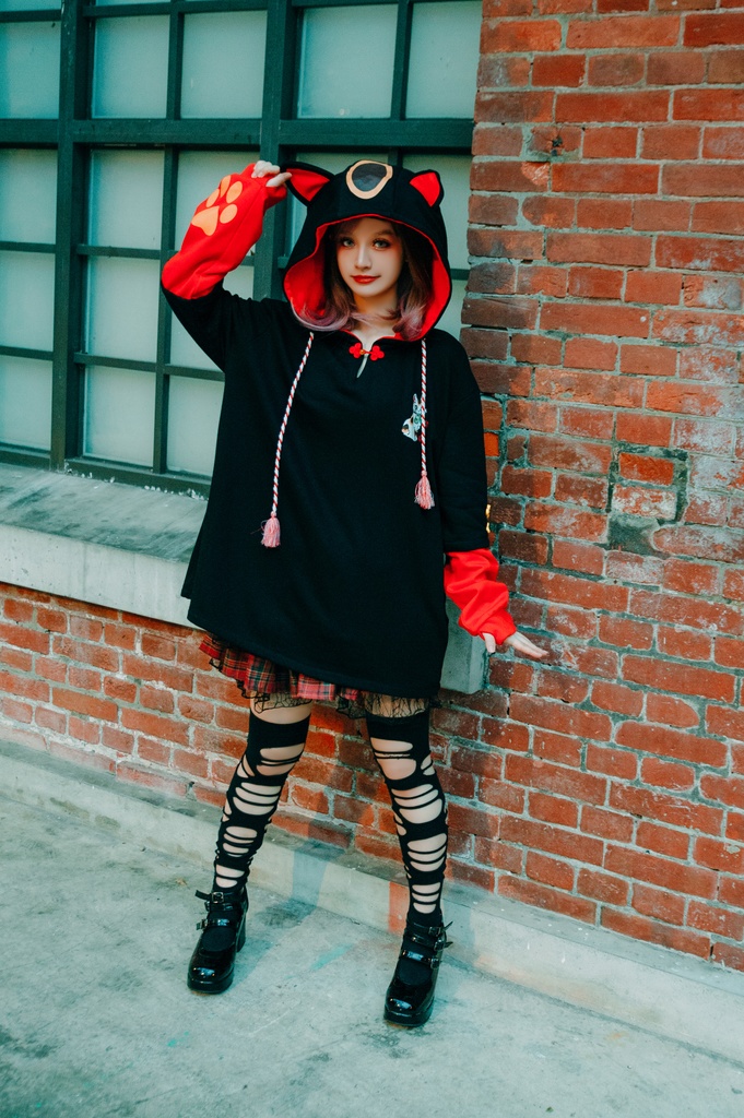 Jillpunk和風モード 芝麻コラボ 夢カワ かわいい 猫系 萌え 大黒天ネコ 招き猫 銭貨タッセル付き 猫耳 ゆったり 長袖 パーカー オリジナル メンズ レディーズ おしゃれ 男女兼用 ファッション 秋葉系 可愛い