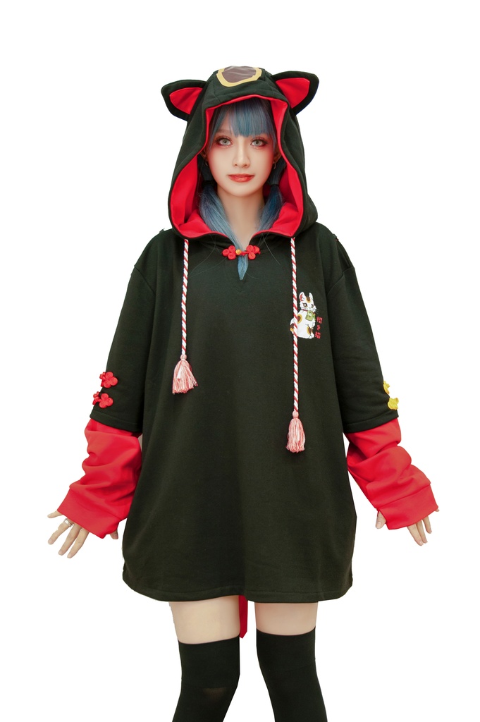 Jillpunk和風モード 芝麻コラボ 夢カワ かわいい 猫系 萌え 大黒天ネコ 招き猫 銭貨タッセル付き 猫耳 ゆったり 長袖 パーカー オリジナル メンズ レディーズ おしゃれ 男女兼用 ファッション 秋葉系 可愛い