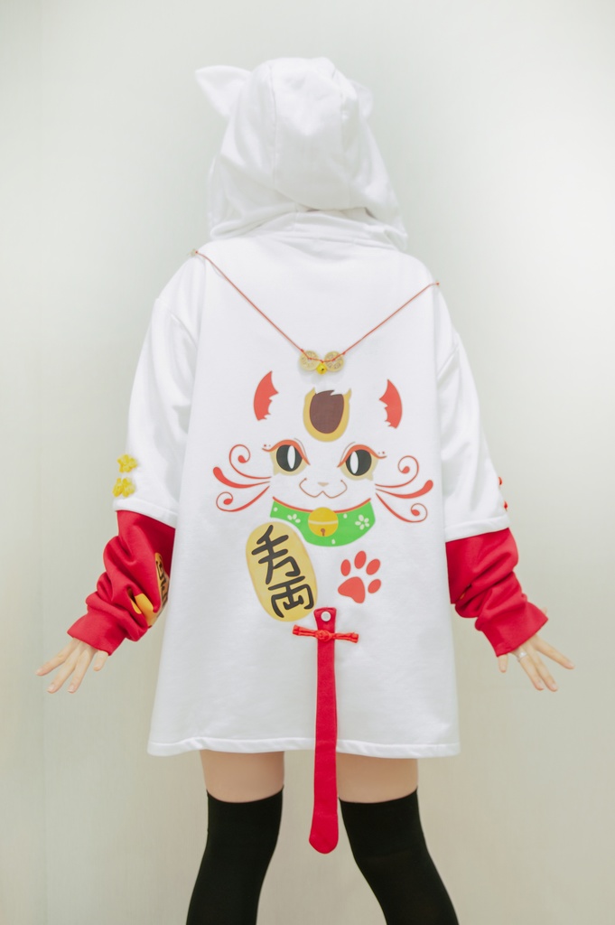 Jillpunk和風モード 芝麻コラボ 夢カワ かわいい 猫系 萌え 大黒天ネコ 招き猫 銭貨タッセル付き 猫耳 ゆったり 長袖 パーカー オリジナル メンズ レディーズ おしゃれ 男女兼用 ファッション 秋葉系 可愛い