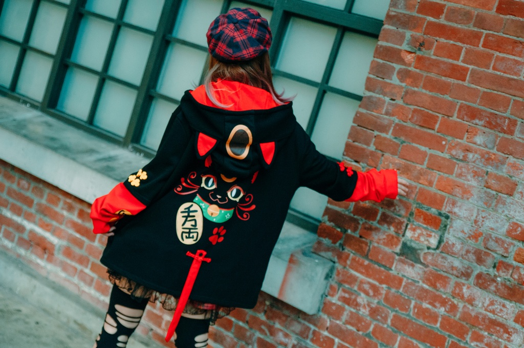 Jillpunk和風モード 芝麻コラボ 夢カワ かわいい 猫系 萌え 大黒天ネコ 招き猫 銭貨タッセル付き 猫耳 ゆったり 長袖 パーカー オリジナル メンズ レディーズ おしゃれ 男女兼用 ファッション 秋葉系 可愛い
