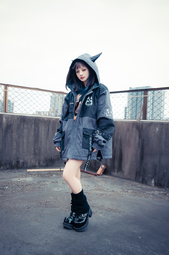 Jillpunk 芝麻コラボ アニメ Y2K お宅 ニ次コン ワークスペック風 エジプト神話ベビー アヌビス キルティング ゆったりパーかー 狼耳 フード付きジャケット オリジナル メンズ レディーズ おしゃれ 男女兼用 ファッション 秋葉系 可愛い