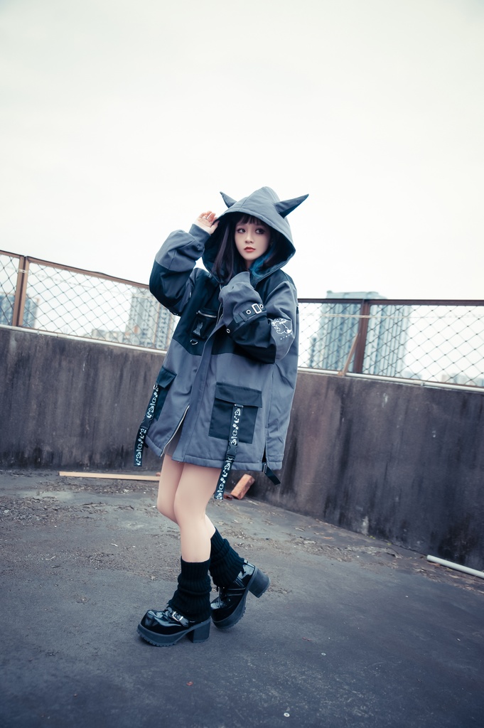 Jillpunk 芝麻コラボ アニメ Y2K お宅 ニ次コン ワークスペック風 エジプト神話ベビー アヌビス キルティング ゆったりパーかー 狼耳 フード付きジャケット オリジナル メンズ レディーズ おしゃれ 男女兼用 ファッション 秋葉系 可愛い