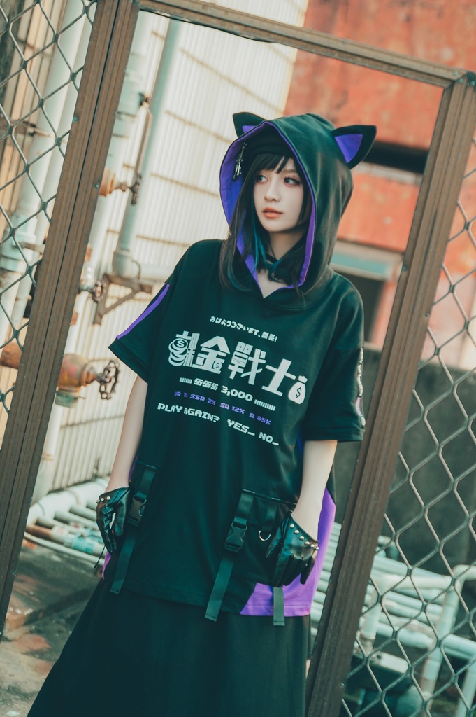 Jillpunkアニメ 二次コン 痛オタク 課金戦士 猫課長 懐古レトロ ドット絵 顔文字プリント 綿 ゆったり 猫耳半袖パーカー オリジナルスタイル メンズ レディーズ おしゃれ 男女兼用 ファッション 秋葉系 可愛い