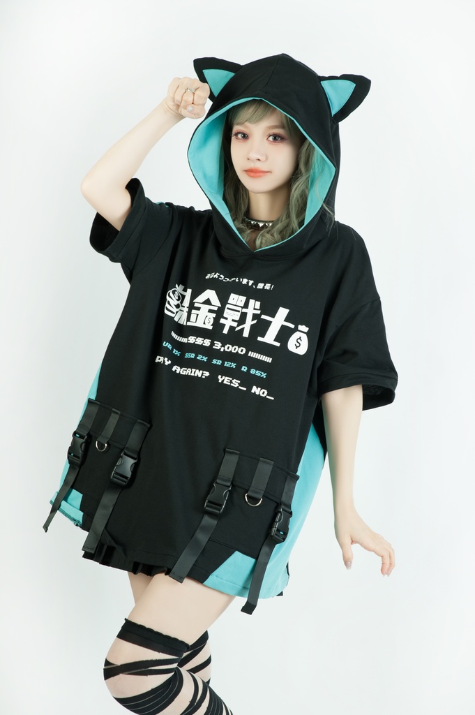 Jillpunkアニメ 二次コン 痛オタク 課金戦士 猫課長 懐古レトロ ドット絵 顔文字プリント 綿 ゆったり 猫耳半袖パーカー オリジナルスタイル メンズ レディーズ おしゃれ 男女兼用 ファッション 秋葉系 可愛い