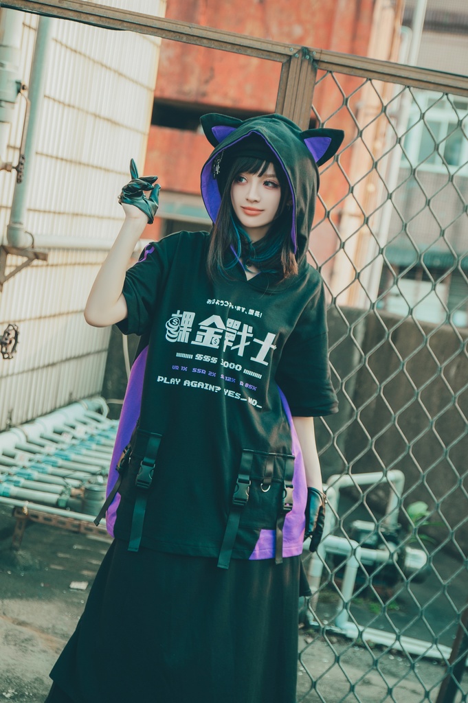 Jillpunkアニメ 二次コン 痛オタク 課金戦士 猫課長 懐古レトロ ドット絵 顔文字プリント 綿 ゆったり 猫耳半袖パーカー オリジナルスタイル メンズ レディーズ おしゃれ 男女兼用 ファッション 秋葉系 可愛い