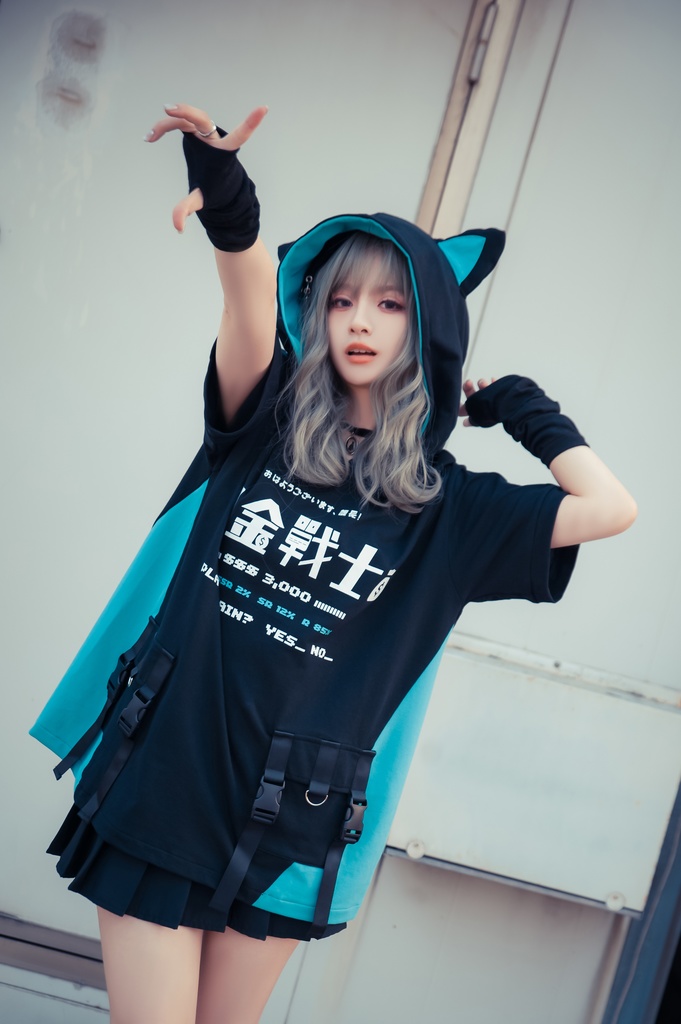 Jillpunkアニメ 二次コン 痛オタク 課金戦士 猫課長 懐古レトロ ドット絵 顔文字プリント 綿 ゆったり 猫耳半袖パーカー オリジナルスタイル メンズ レディーズ おしゃれ 男女兼用 ファッション 秋葉系 可愛い