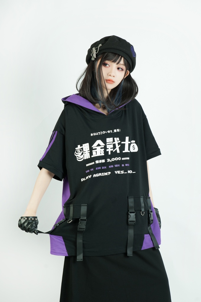 Jillpunkアニメ 二次コン 痛オタク 課金戦士 猫課長 懐古レトロ ドット絵 顔文字プリント 綿 ゆったり 猫耳半袖パーカー オリジナルスタイル メンズ レディーズ おしゃれ 男女兼用 ファッション 秋葉系 可愛い