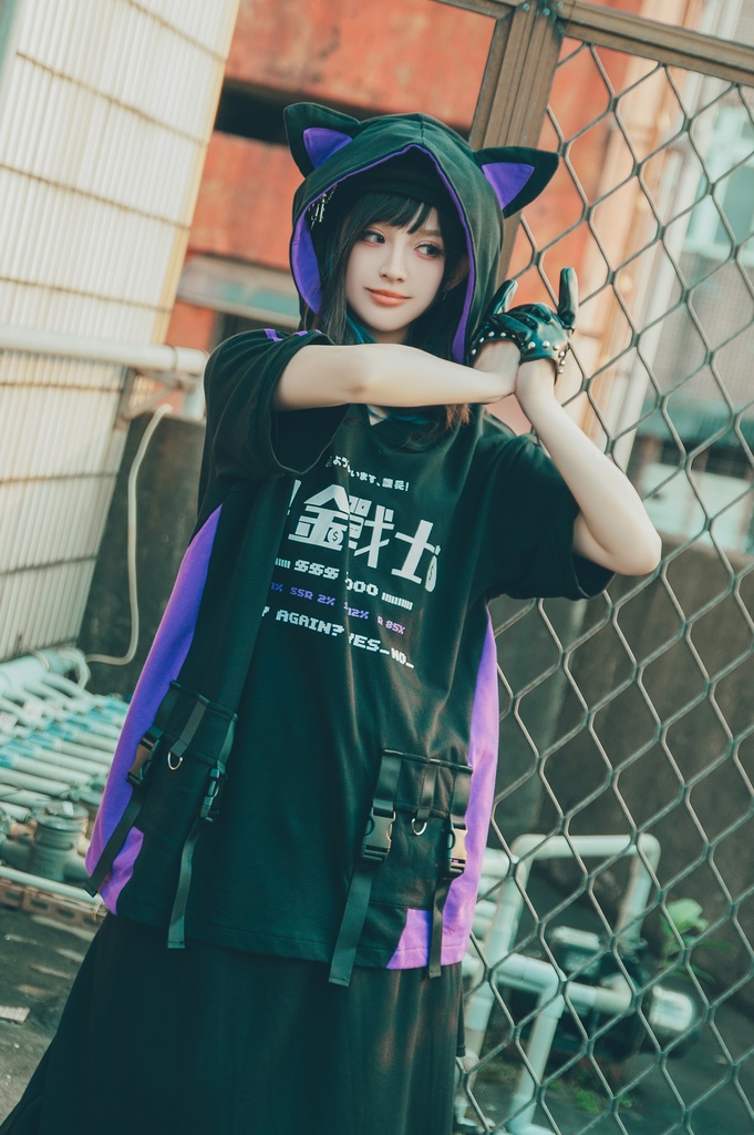 Jillpunkアニメ 二次コン 痛オタク 課金戦士 猫課長 懐古レトロ ドット絵 顔文字プリント 綿 ゆったり 猫耳半袖パーカー オリジナルスタイル メンズ レディーズ おしゃれ 男女兼用 ファッション 秋葉系 可愛い