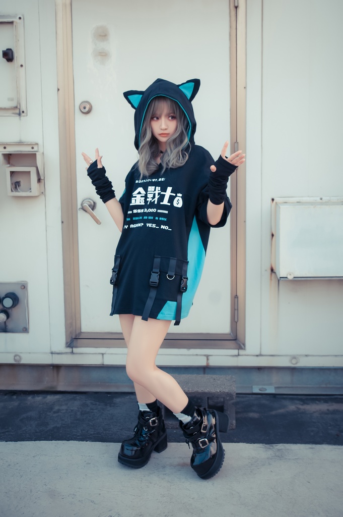 Jillpunkアニメ 二次コン 痛オタク 課金戦士 猫課長 懐古レトロ ドット絵 顔文字プリント 綿 ゆったり 猫耳半袖パーカー オリジナルスタイル メンズ レディーズ おしゃれ 男女兼用 ファッション 秋葉系 可愛い